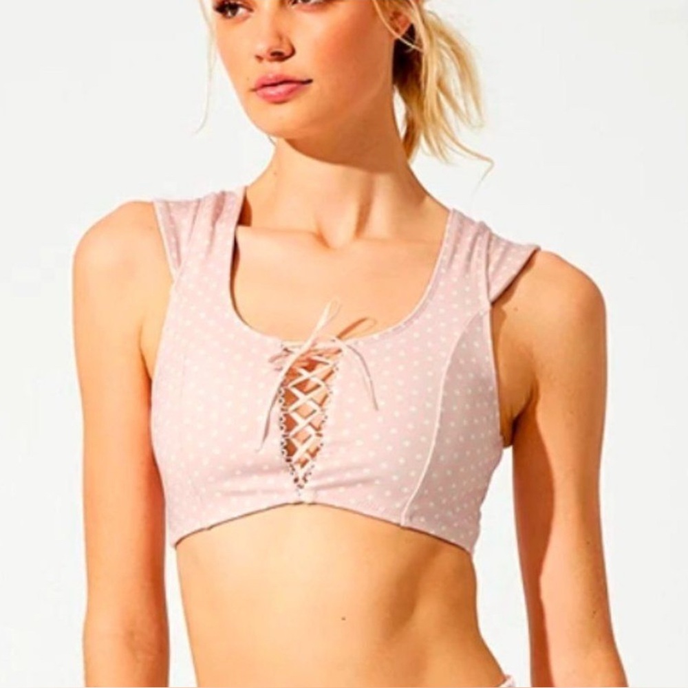 Beach Bunny Pink Lace-Up Polka Dot Sports Bra